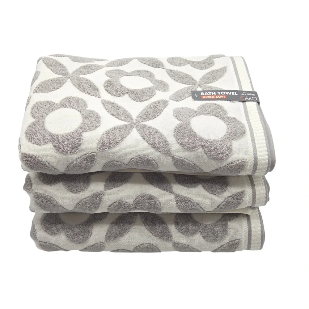 Caro Home 4pc Gray And White Daisy Days Soft Cotton Bath Towel Set 30x54in